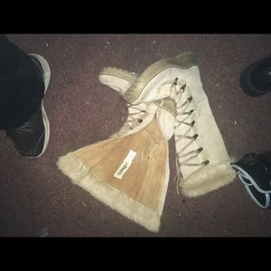 Size 7 leather and fur boots